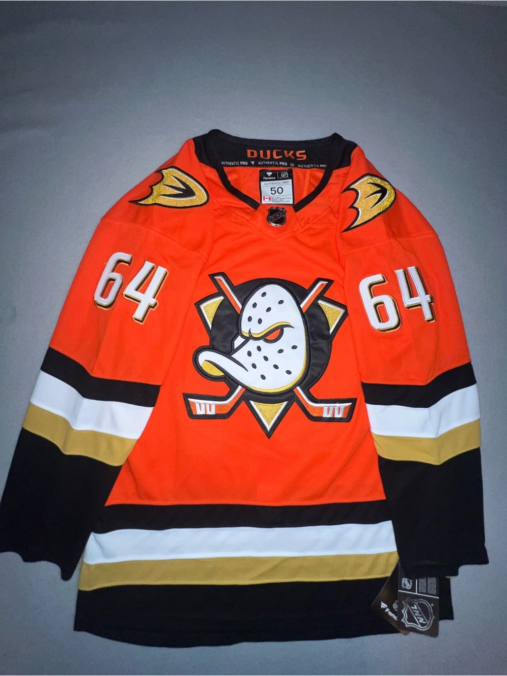 Anaheim Ducks Mikael Granlund #64 NHL Hockey Jersey Orange Size 50 Large
